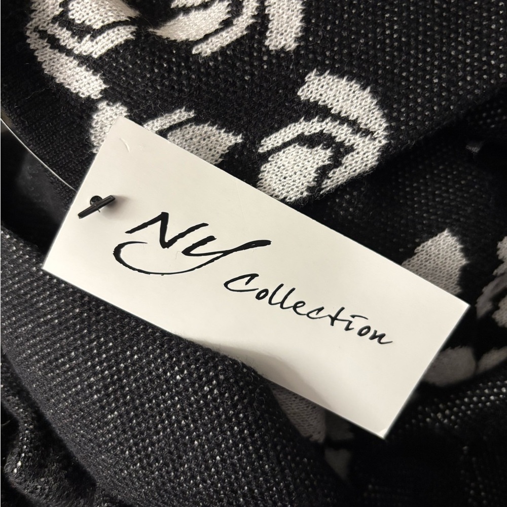 NWT NY Collection Floral Dana Sweater Dress Women's Size S Black White Sleeves - Picture 6 of 9